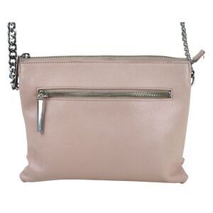 Halogen POWDER PINK GENUINE LEATHER CHAIN TWO COMPARTMENT X-BODY SHOULDER BAG
